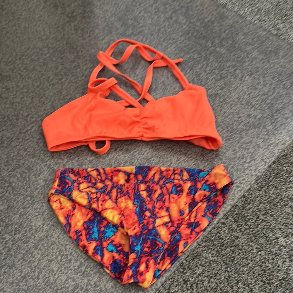 Vibrant Orange and Multicolor Bikini Set